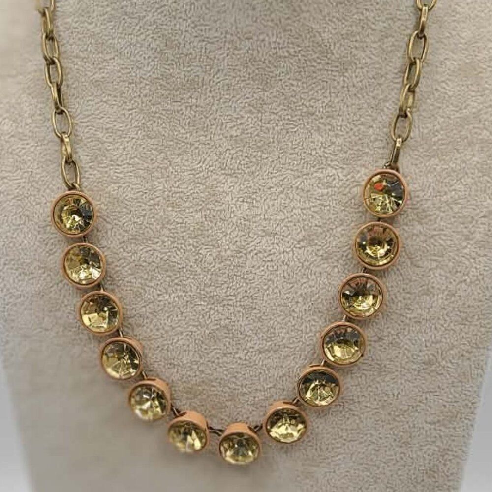 J Crew Gold Brulee Crystal Enamel Necklace Gold Tone
